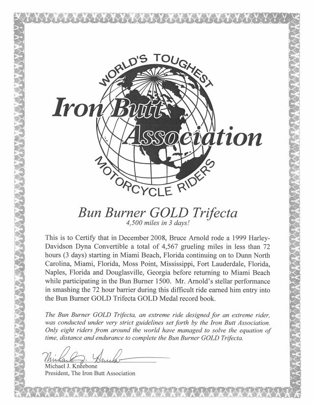 Iron Butt Association Bun Burner Gold Trifecta (BBG4500)